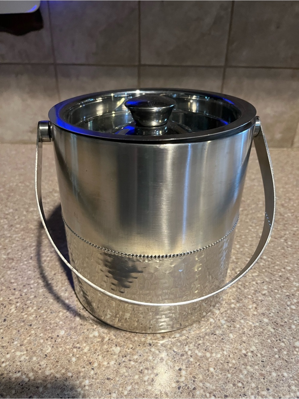Stainless Steel Ice Bucket with Lid and Handle - Silver